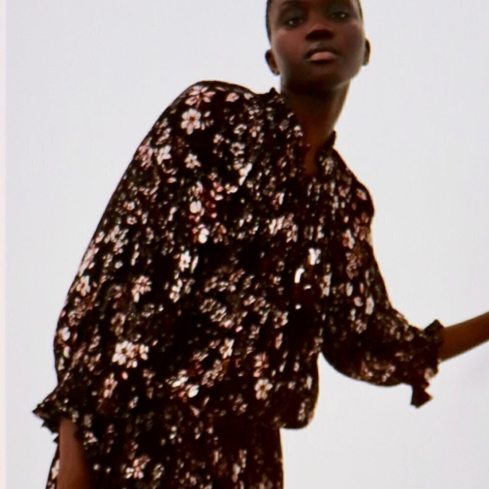 ZARA Short Floral Print Dress Black & White Size M - Picture 2 of 5